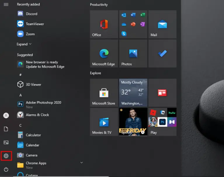 Taskbar of your Windows and go for the Start icon